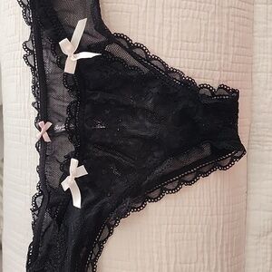 Sheer Lace & Mesh Black Lace Panties With Bows